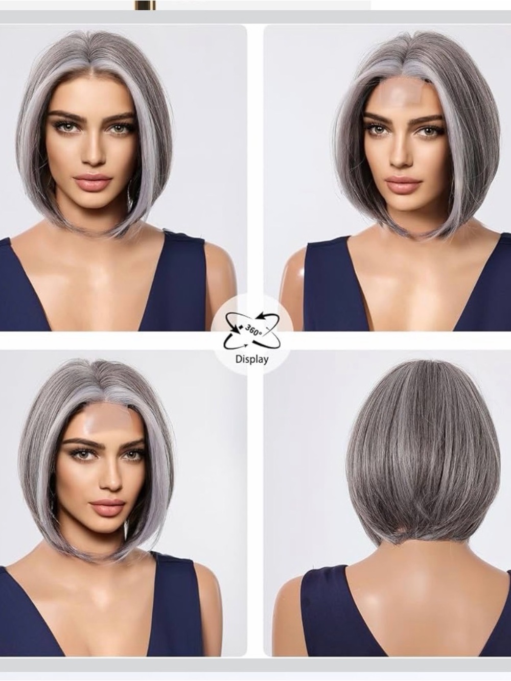 Testar Grey Mixed White Wig for Women Short Salt and Pepper Straight Lace Front - Picture 6 of 8